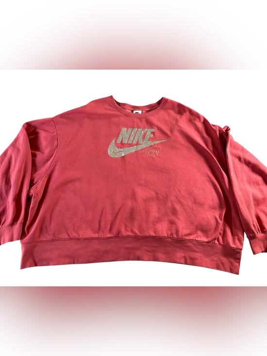 Nike Sweaters - Nike Plus Women's Coral-Red Cropped Crewneck Sweatshirt with Glitter Logo 3X